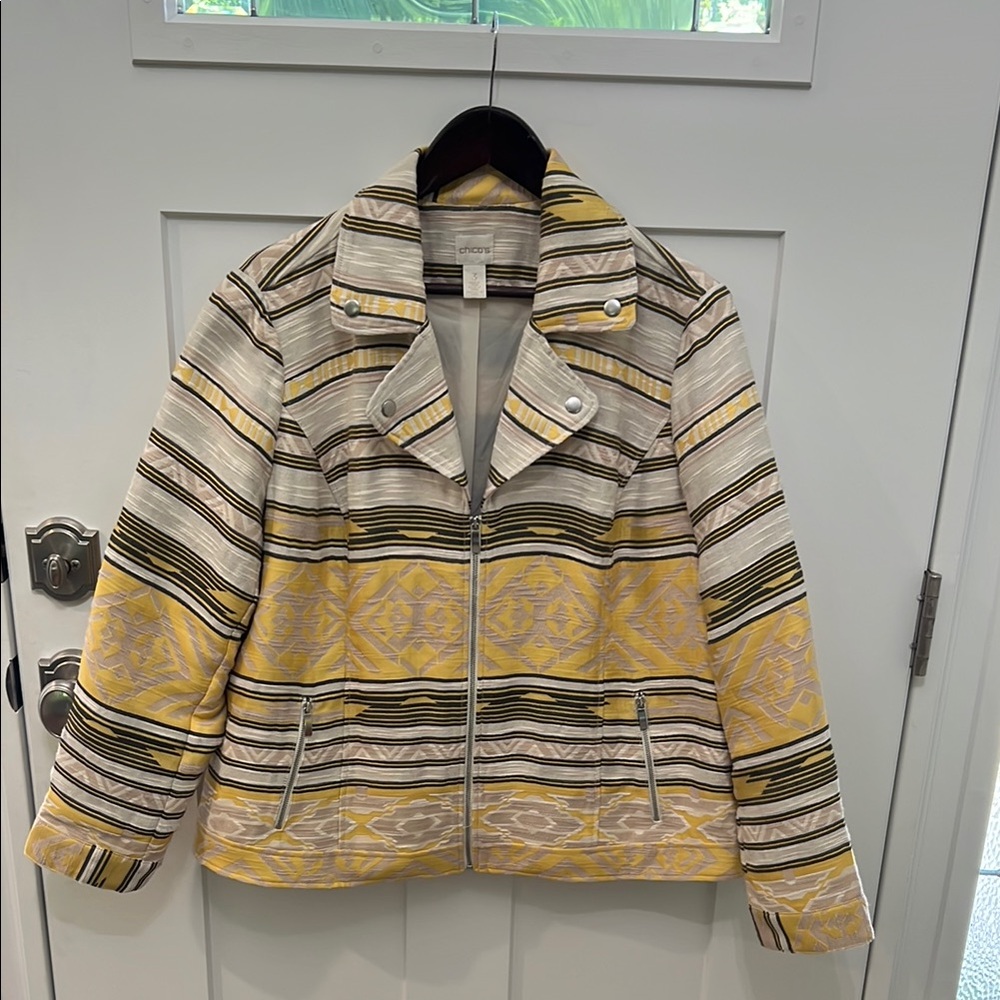 Chico's Cream and Black Striped Jacket